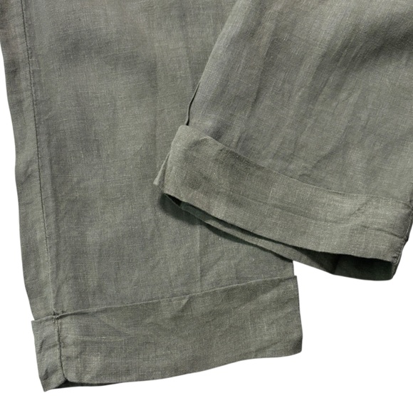 Frame Le Beau 100% Linen Military Green Cropped Pants Button Fly - Picture 13 of 15